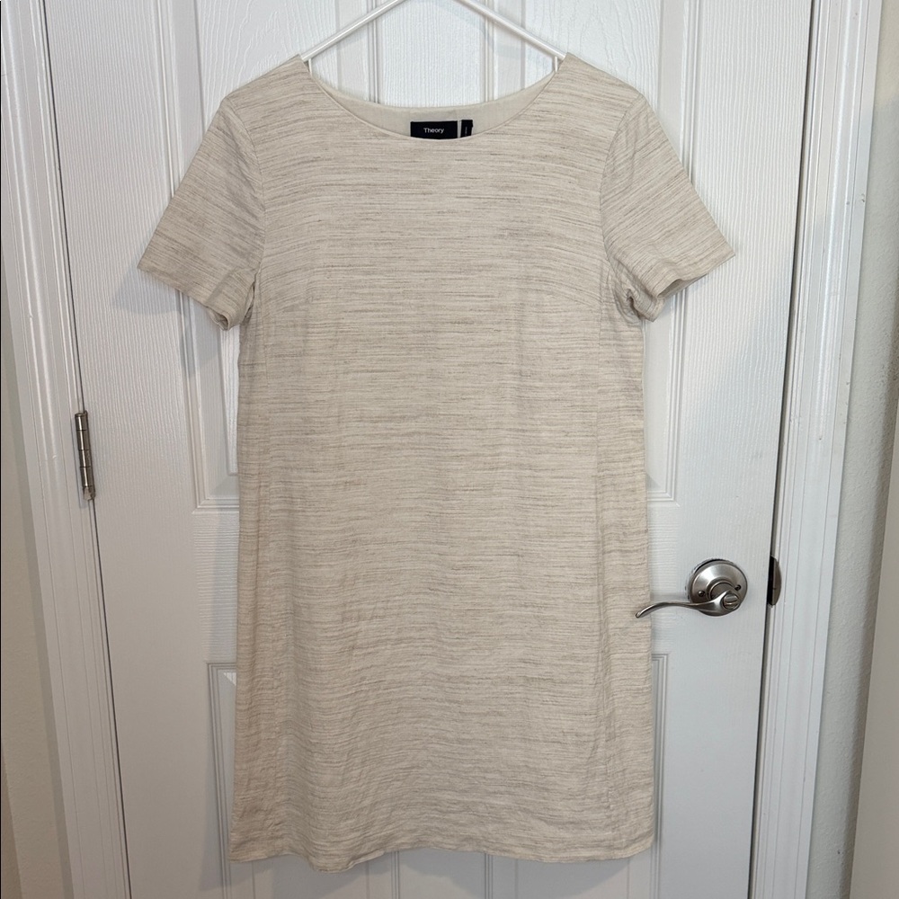 THEORY linen sharkskin crunch Short Sleeve Shift Dress lining 100% cotton M